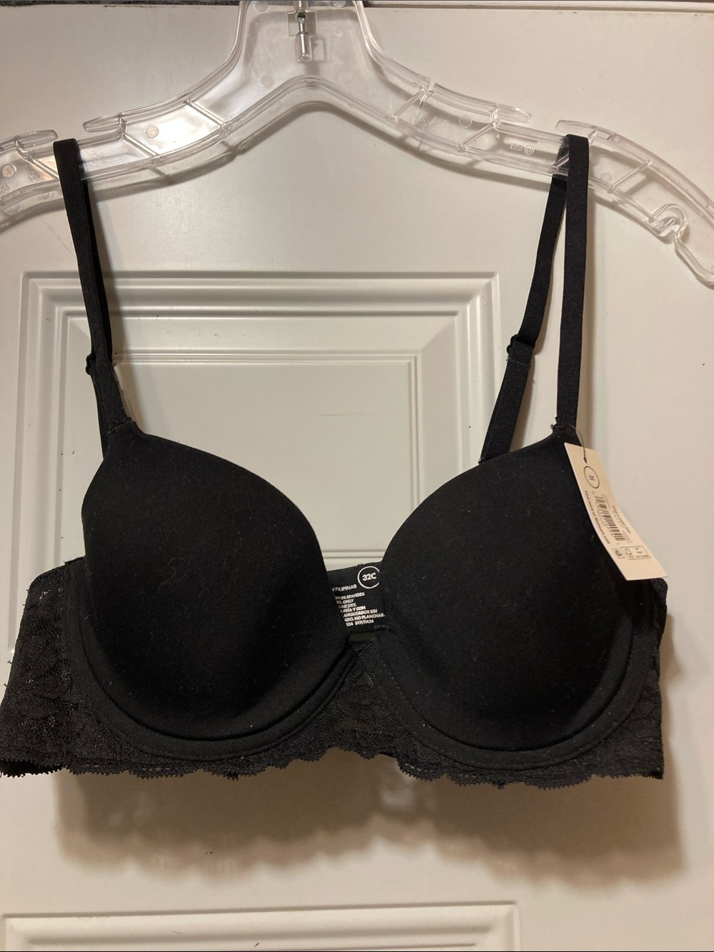 Black Lace-Trim Push-Up Bra - Women Intimates 32C NWT